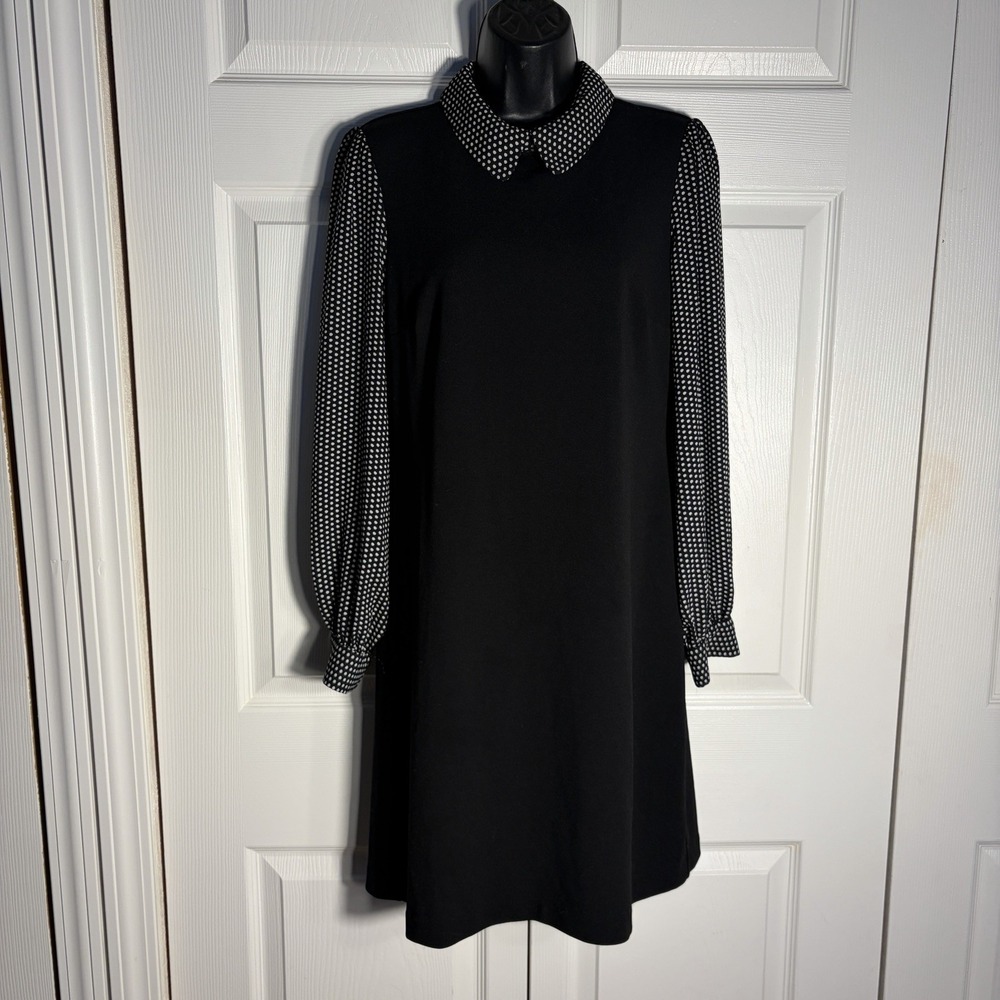 Tommy Hilfiger Black Shift Dress with Polka Dot Collar & Sleeves
